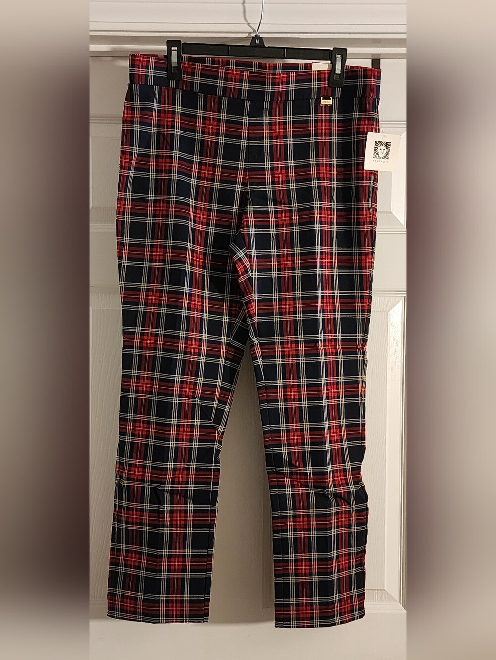 Anne Klein Red and Black Plaid Womens Pants
